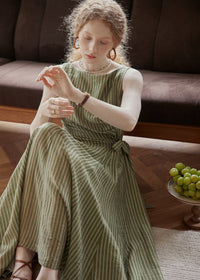 Verdant Sleeveless Vintage Stripe Wrap Dress