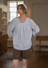 Soft Tale Pintuck Blouse | Romantic Round Neck Cotton Shirt(2COLOR)