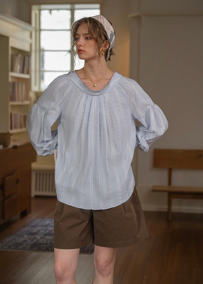 Soft Tale Pintuck Blouse | Romantic Round Neck Cotton Shirt(2COLOR)