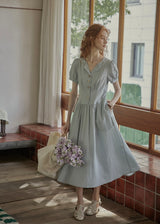 Morning Poem Light Blue Romantic Button Dress