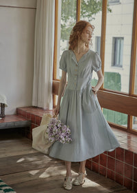 Morning Poem Light Blue Romantic Button Dress