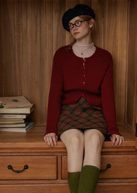 Burgundy Belted Rouge Slim Knit Top