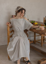 Convertible Off-Shoulder Smocked Cotton Dress