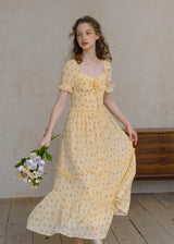 Marigold Whimsy Yellow Floral Cottage Dress