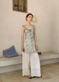 Green Petal Sheer Floral Ribbon Sleeveless Top