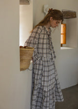 Vintage Check Long Sleeve Tiered Dress