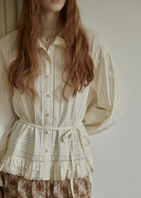 Rromantic Vintage Lace Ruffle Tie Waist Blouse