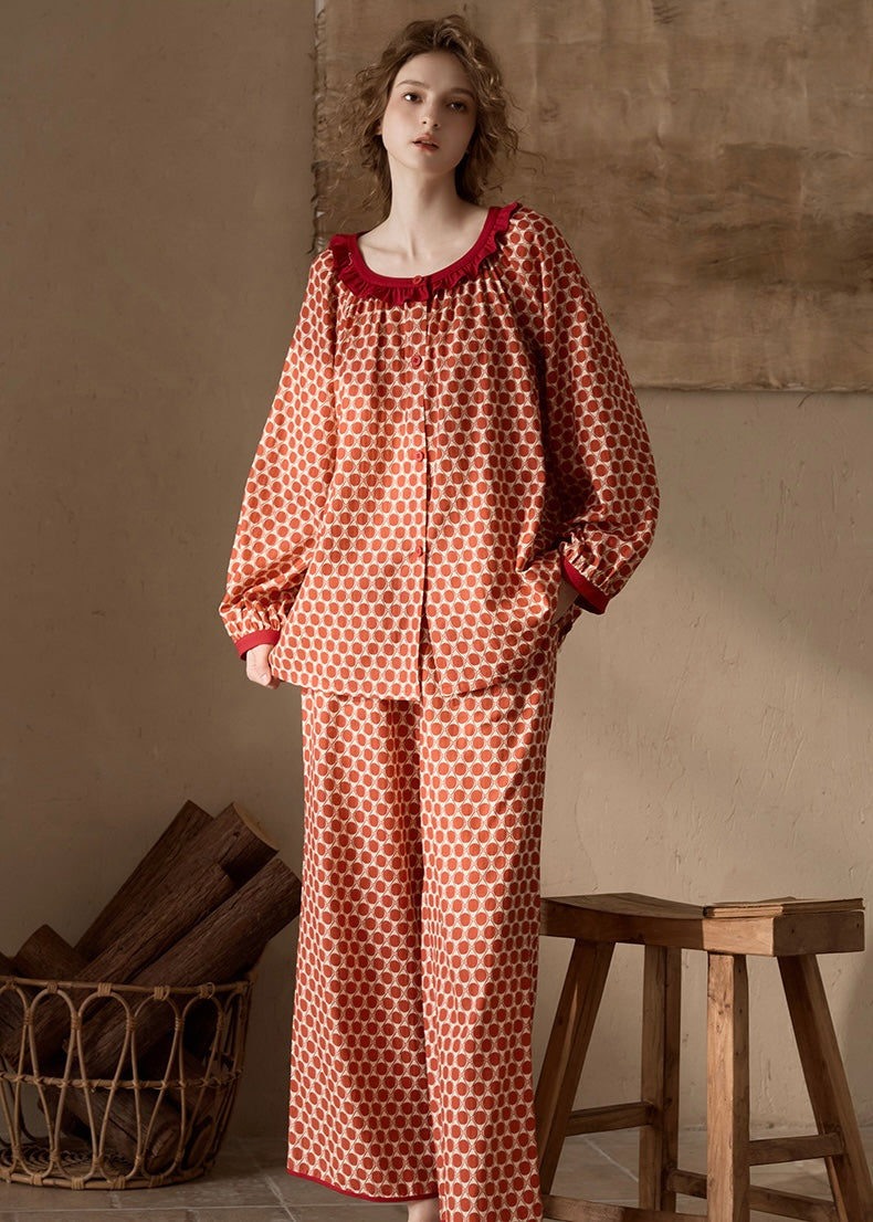 Retro Geometric Cotton Long Sleeve Women's Pajama Set(2COLOR)