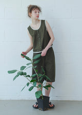 Moss Green Quiet Cotton Pajama Set Vintage Plaid Sleeveless Lounge Set