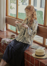 Meadow Folk Tie Blouse | Vintage Navy Print Peasant Top