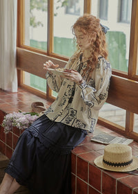Meadow Folk Tie Blouse | Vintage Navy Print Peasant Top