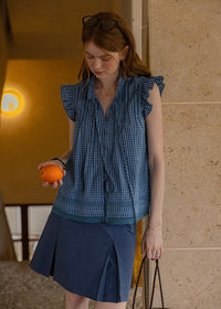 Blueberry Ruffle Gingham Blouse | Vintage Sleeveless Summer Top