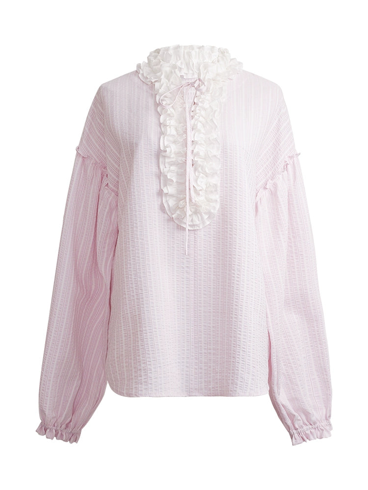Daydream Ruffle Vintage Pink Long Sleeve Blouse