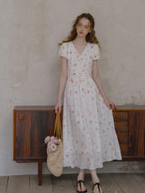 Clair de Soft White Floral Shirred Dress