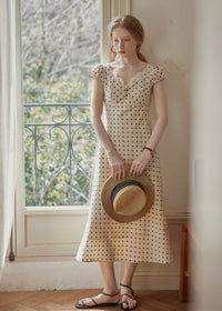 Cream Polka Dot Puff Sleeve Dress