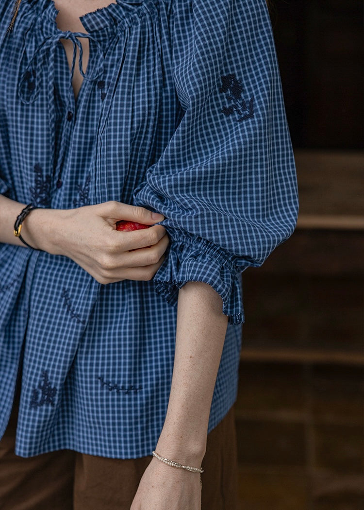 Meadow Poem Embroidered Blouse | Romantic Cotton Round Neck Shirt(2COLOR)