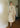 Vintage Cream beige Striped Velour Ribbon Collar Dress