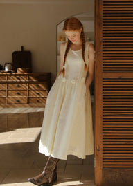 Warm Ivory Textured Sleeveless A-Line Dress