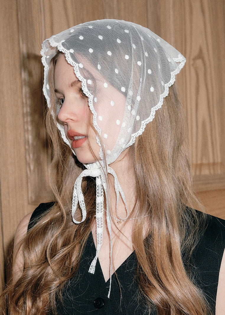 Moonlace Sheer Bonnet Vintage Lace Dot Tie Head Cover