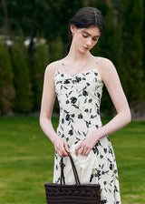 Moonlight Petal Slip Dress | Black and White Floral Dress for Summer