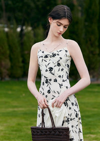 Moonlight Petal Slip Dress | Black and White Floral Dress for Summer