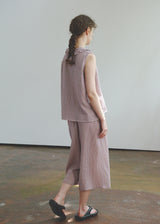 Soft Mauve Cotton Pajama Set Vintage Check Sleeveless Wide Lounge Set