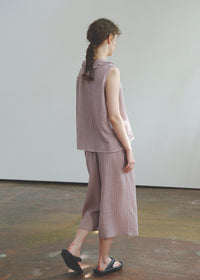Soft Mauve Cotton Pajama Set Vintage Check Sleeveless Wide Lounge Set