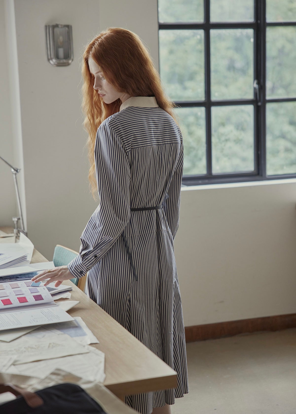 Colette Blue Stripe Belted Shirt Dress