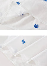 Blue Stitch Floral Tiered Skirt Elastic Waist Vintage A-Line Long Skirt