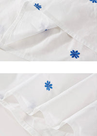 Blue Stitch Floral Tiered Skirt Elastic Waist Vintage A-Line Long Skirt