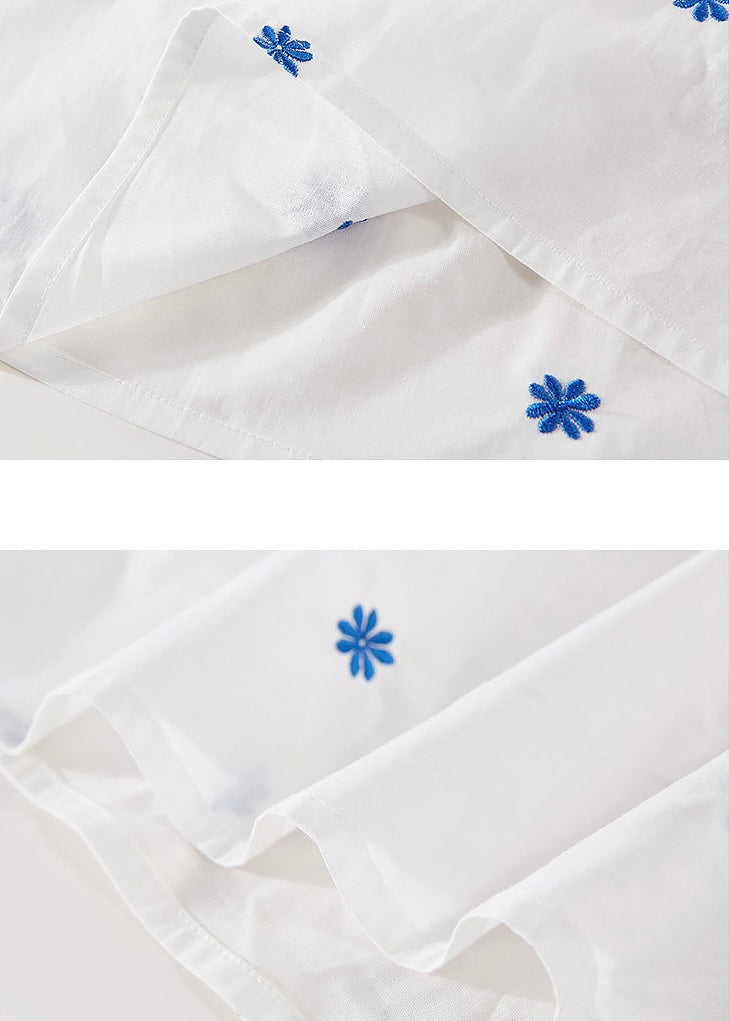 Blue Stitch Floral Tiered Skirt Elastic Waist Vintage A-Line Long Skirt