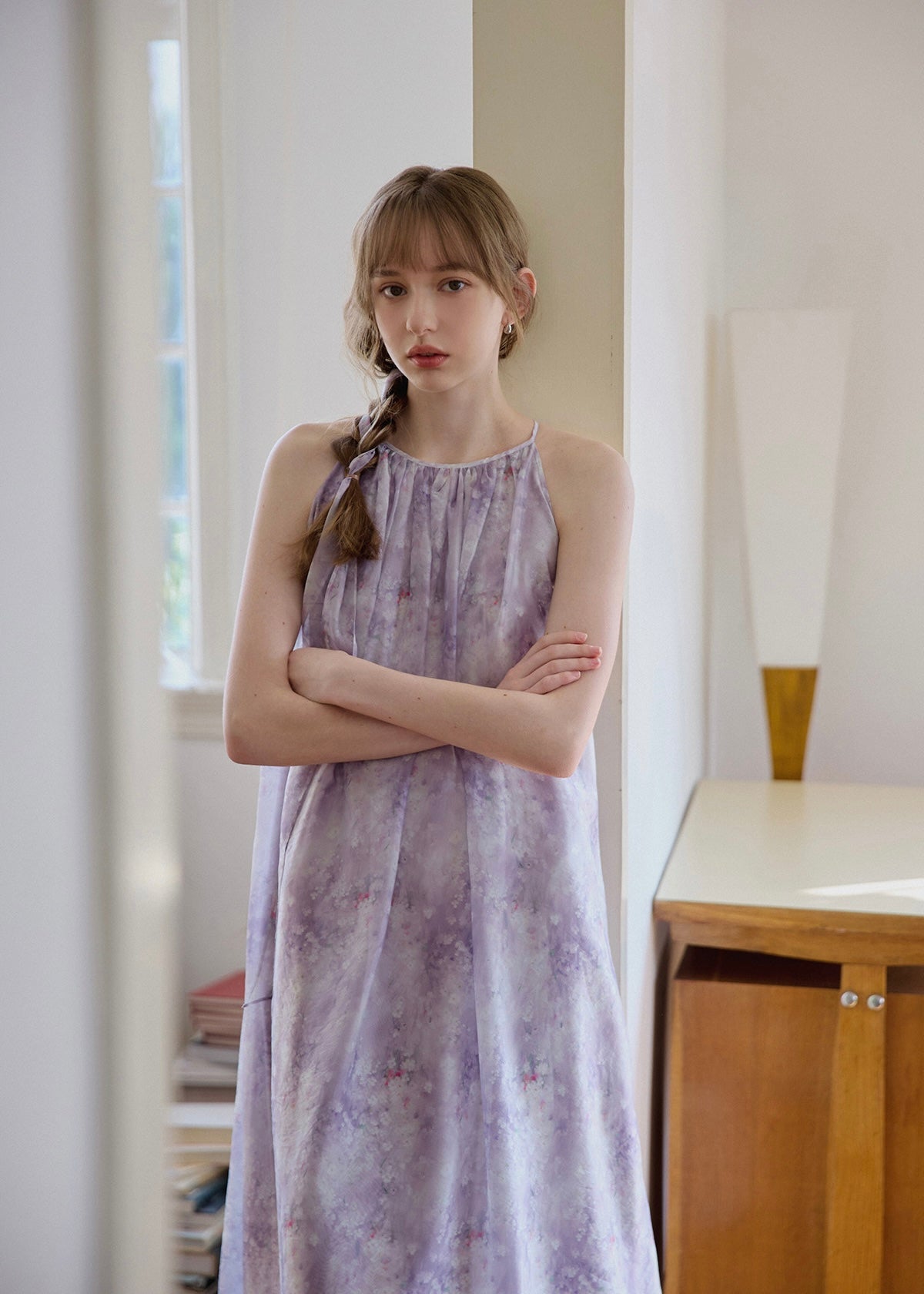 Lilac Veil Flowing Halter Maxi Dress