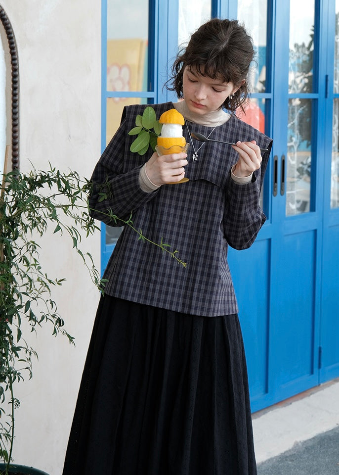 Autumn Café Check Sailor Blouse