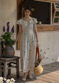 Blooming Ruffle Garden Dress | Vintage Floral Sleeveless Cotton Maxi