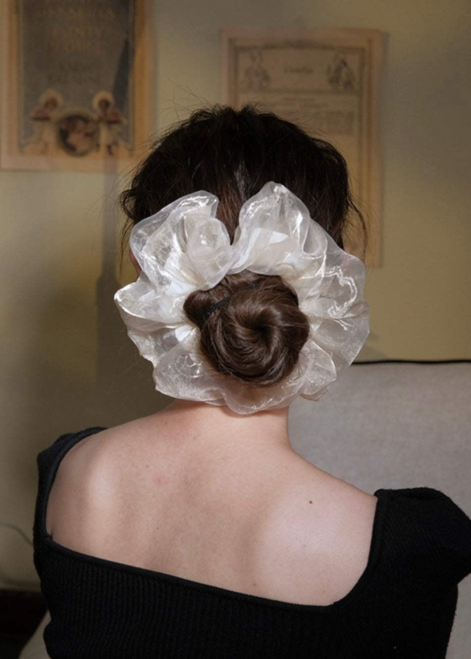 Moonlight Sheer Organza Hair Scrunchie Voluminous Vintage Bun