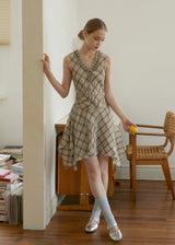 Lemon Past Days Check Ruffle Sleeveless Vintage Plaid Dress