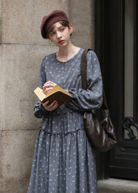 Shirred Waist Vintage Floral Long Dress