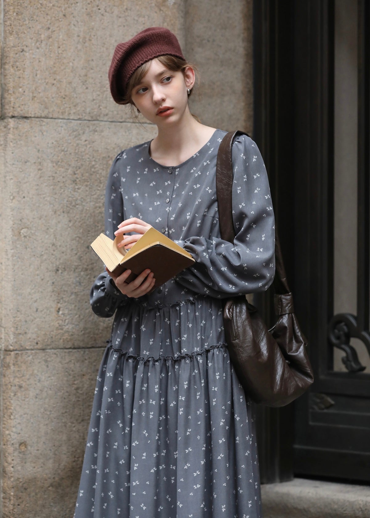 Shirred Waist Vintage Floral Long Dress