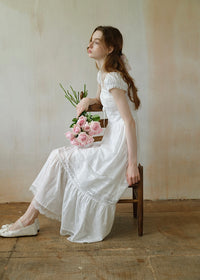Élise Broderie White Dress | Romantic Lace Cotton Maxi Dress