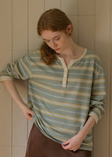 Vintage Stripe Henley Long Sleeve Knit Top