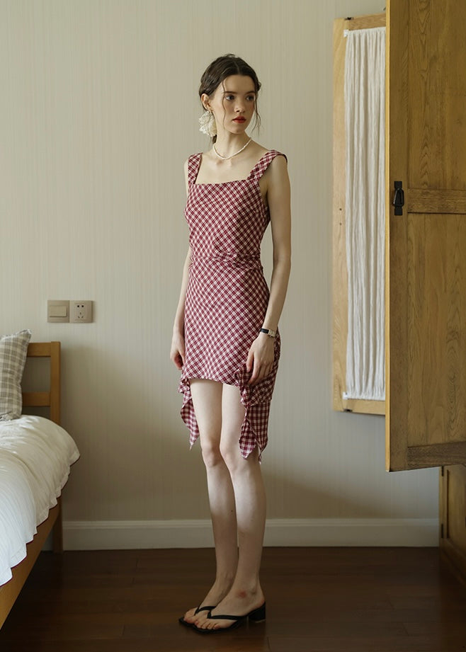 Ruby Picnic Check Dress | Vintage Asymmetrical Gingham Sleeveless Dress