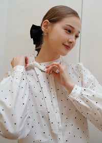 Romantic Polka Dot Lace Trim Blouse with Tie Neck