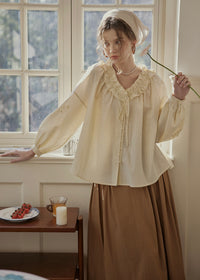 Buttercream Ruffle Embroidered Vintage Blouse