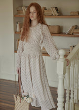 Vintage Floral Smocked Waist Ruffle Neck Long Dress