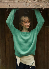 Mint Meadow Jacquard Knit Boat Neck Vintage Sweater