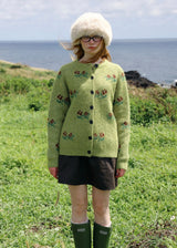 Mossy Rose Wool Floral Jacquard Cardigan