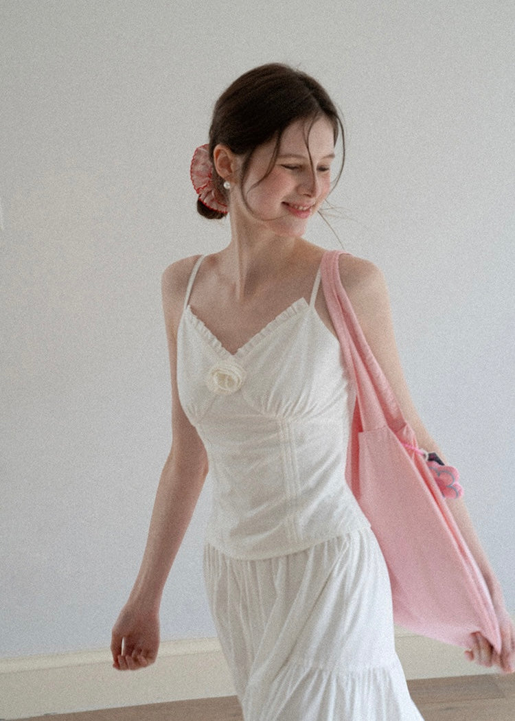 Ivory Rosette Corset Top & Tiered Skirt Vintage Set