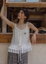 Lily Ruffle Blouse | Romantic White Frill Linen Sleeveless Top