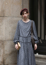 Shirred Waist Vintage Floral Long Dress