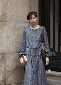 Shirred Waist Vintage Floral Long Dress